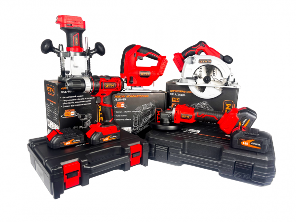 Набір ак. інструменту (Шурупокрут + КШМ + Лобзик + Циркулярка + Фрезер) Промо