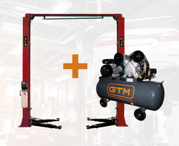 Набір для автомайстерні: Підйомник автомобільний 2-х стійковий 4т 220В GTM + Компресор 100л GTM