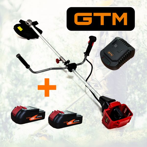 Набір для господарства: Тример акумуляторний GTM BC36/340BL + Зарядний пристрій + Акумулятори Li-Ion GTM B18V/2Аh 18В 2А