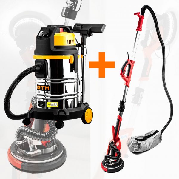 Набір для будівельника: Пилосос будівельний GTM JN 508 + Шліфмашина для стін та стелі GTM SZB-225FV-2