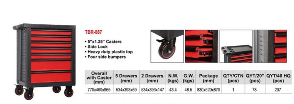 Візок Мобільний для Інструментів GTM з 7 Відділеннями та Центральним Замком — Зручна Тумба на Колесах