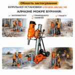 Бурильна установка GTM BMK-300/2AC 4.9 кВт 375/590об/хв зі стійкою та нахилом 45° інфографіка