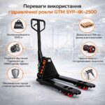Візок гідравлічний рокла посилена GTM SYP-IIK-2500 2.5т 1150мм інфографіка