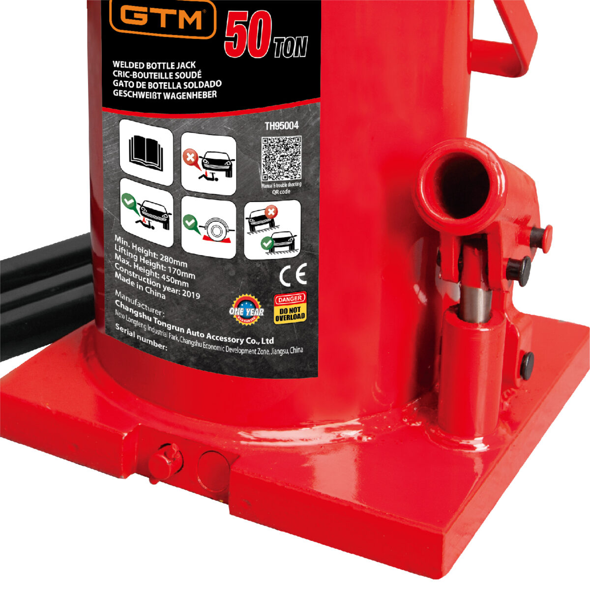 Домкрат гідравлічний пляшковий GTM TH95004 50т 280-450мм - Зображення 3