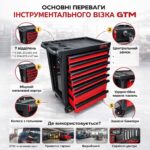 Візок інструментальний GTM TBR887 тумба на колесах 7 відділень замок лоток інфографіка