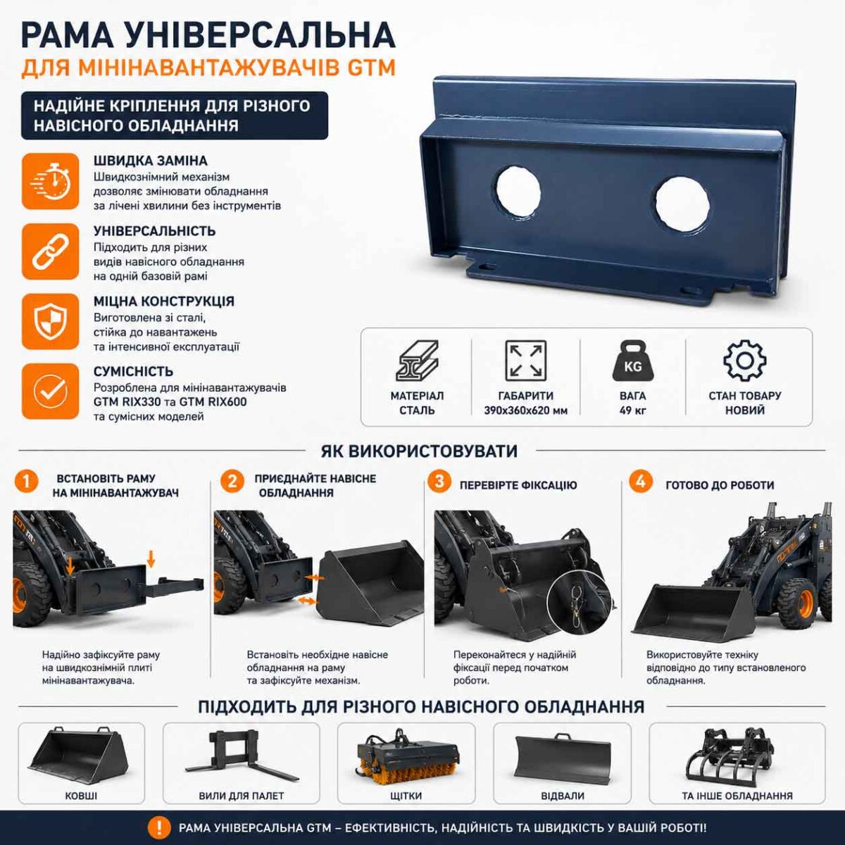 Рама універсальна для мінінавантажувачів GTM