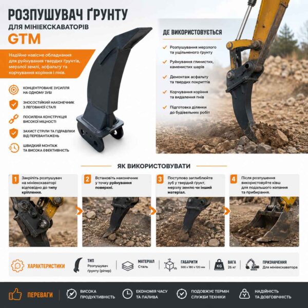 Розпушувач грунту для мініекскаваторів GTM