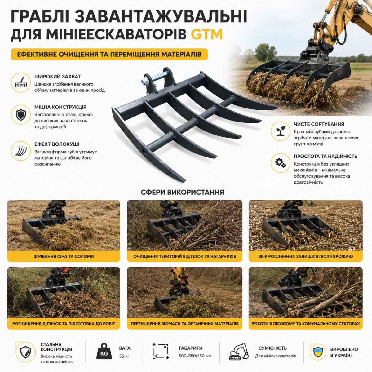 Завантажувальні граблі для мініекскаваторів GTM