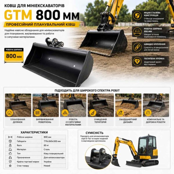 Ковш для мініекскаваторів GTM 800 мм
