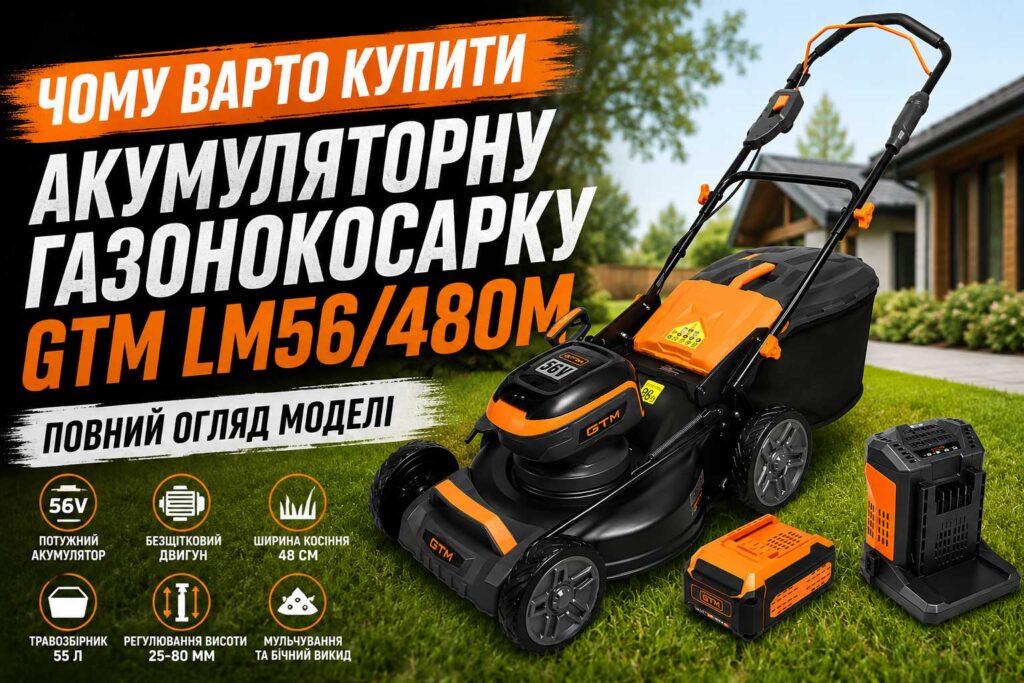 Чому варто купити акумуляторну газонокосарку GTM LM56/480M: повний огляд моделі