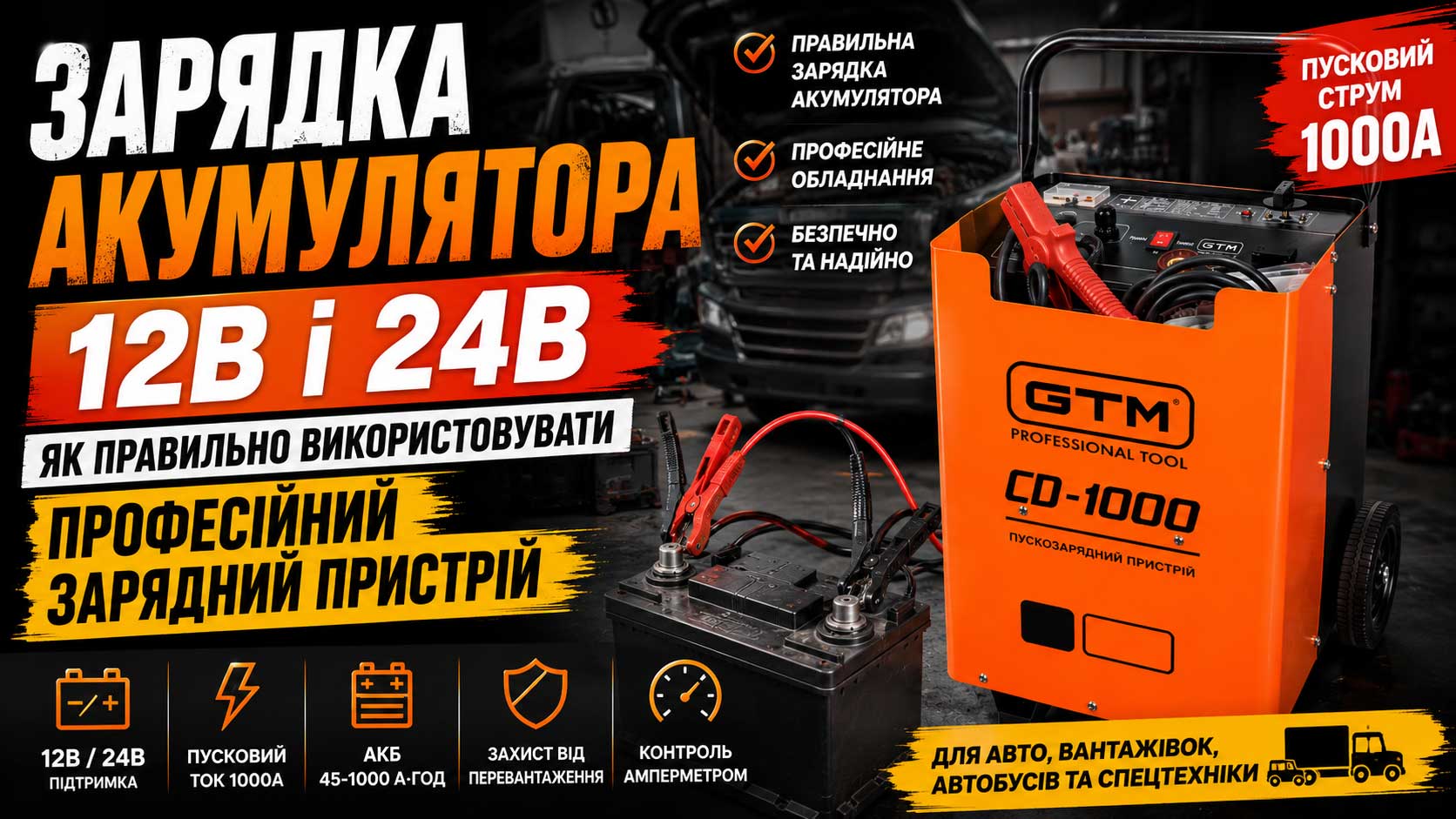 Зарядка акумулятора 12В і 24В: як правильно використовувати професійний зарядний пристрій