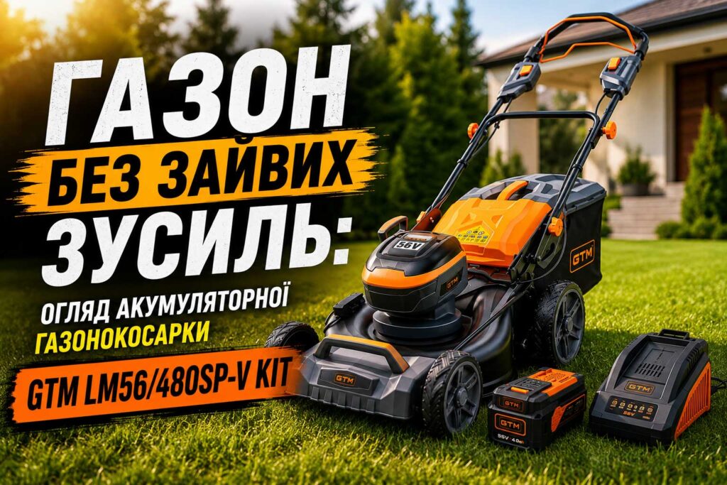Газон без зайвих зусиль: огляд акумуляторної газонокосарки GTM LM56/480SP-V KIT