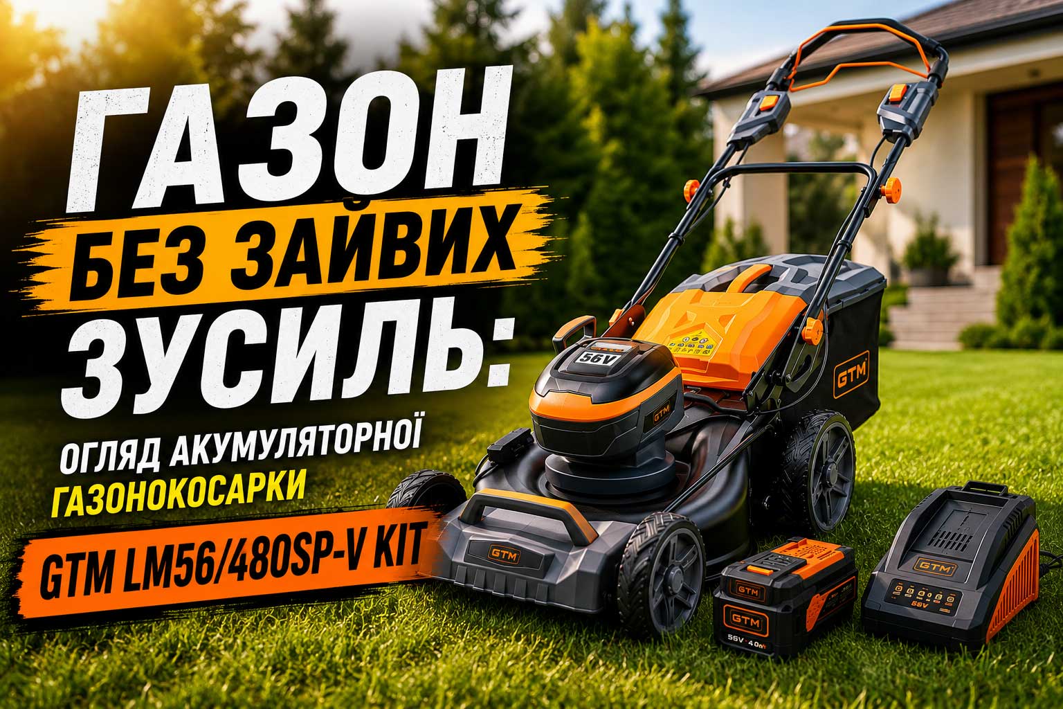 Газон без зайвих зусиль: огляд акумуляторної газонокосарки GTM LM56/480SP-V KIT