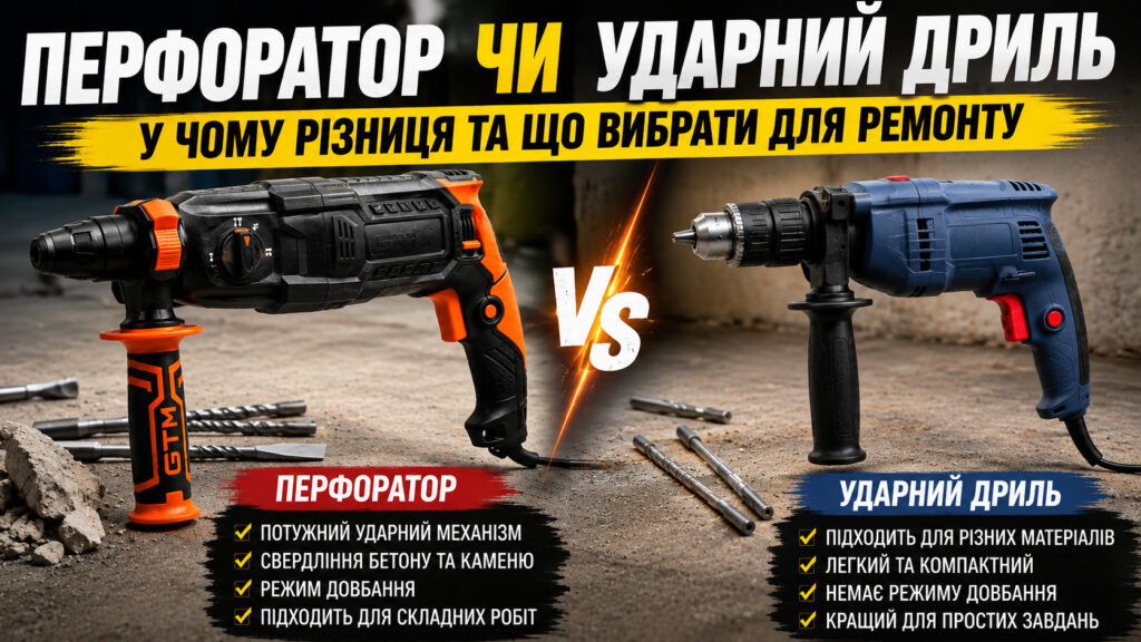 Перфоратор чи ударний дриль: у чому різниця та що вибрати для ремонту